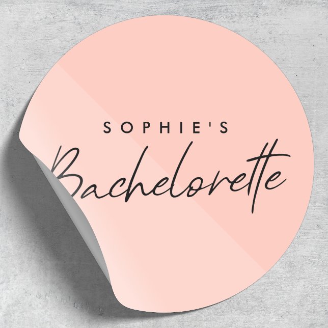 Bachelorette Peach Pink | Minimalistische Pastelle Runder Aufkleber (Von Creator hochgeladen)