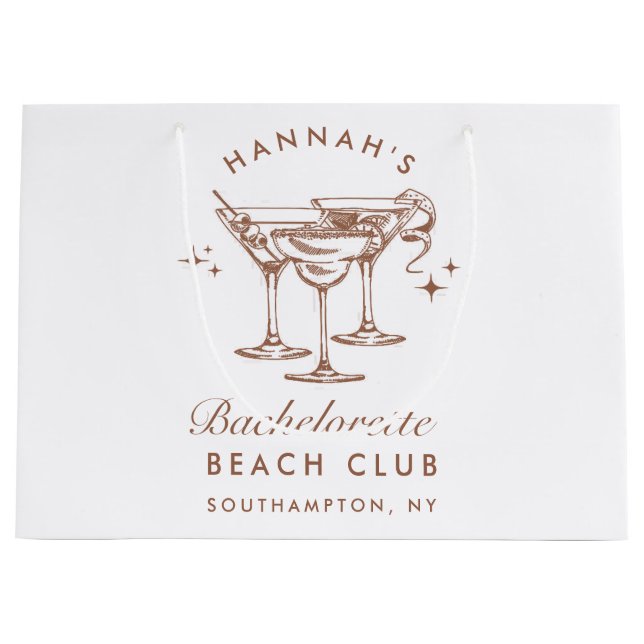 Bachelorette Retro Brown Cocktail Große Geschenktüte (Vorderseite)