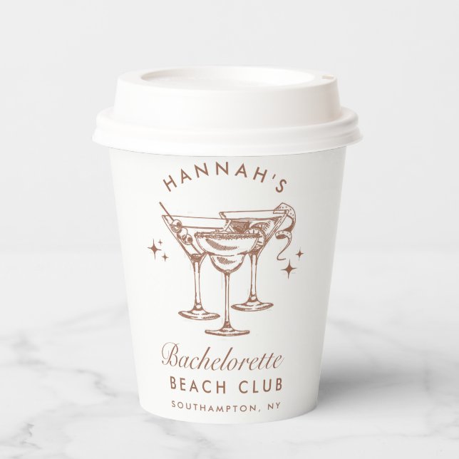 Bachelorette Retro Brown Cocktail Pappbecher (Vorderseite)