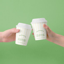 Bachelorette Retro Grün & Gelb Streifen Pappbecher