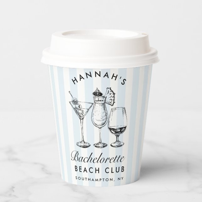 Bachelorette Retro Modern Blue & Black Streifen Pappbecher (Vorderseite)