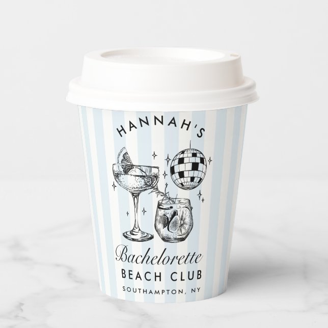 Bachelorette Retro Modern Blue & Black Streifen Pappbecher (Vorderseite)