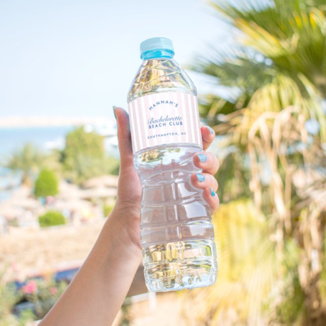 Bachelorette Retro Modern Navy & Pink Personalized Wasserflaschenetikett (Bachelorette Retro Modern Navy & Pink Personalized Water Bottle Label)