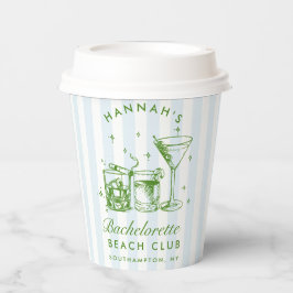 Bachelorette Retro Moderne blaue und grüne Streife Pappbecher