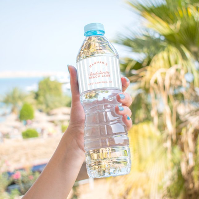 Bachelorette Retro Moderne Rot & Blau Personalisie Wasserflaschenetikett (Bachelorette Retro Modern Red & Blue Personalized Water Bottle Label)