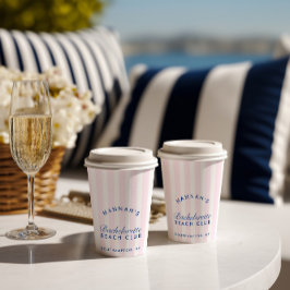 Bachelorette Retro Navy & Pink Streifen Pappbecher