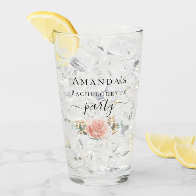 Bachelorette Rose Goldblättrige Eukalyptus-Party Glas (Vorderseite Ice)