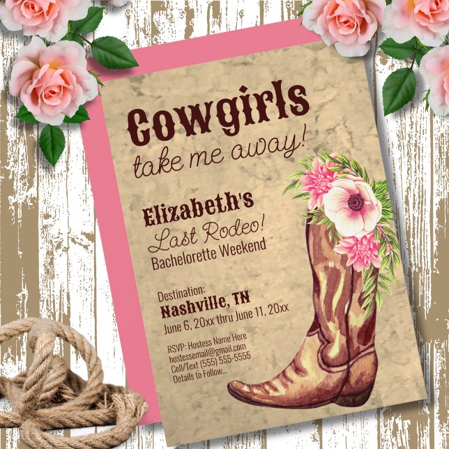 Bachelorette Rustikal Pink Cowgirl Thema Ziel Einladung (Von Creator hochgeladen)