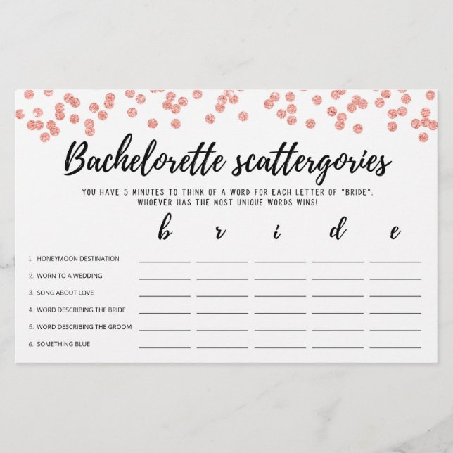 Bachelorette Scattergories editierbares Bridal-Spi (Vorderseite)