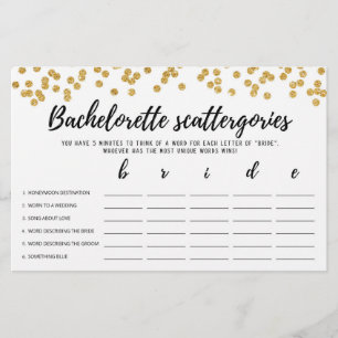 Bachelorette Scattergories editierbares Bridal-Spi
