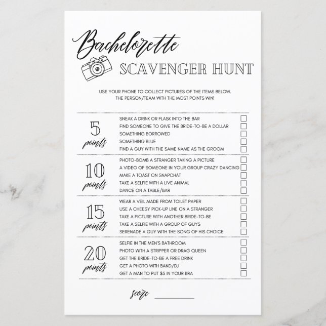 Bachelorette Scavenger Brautparty (Vorderseite)