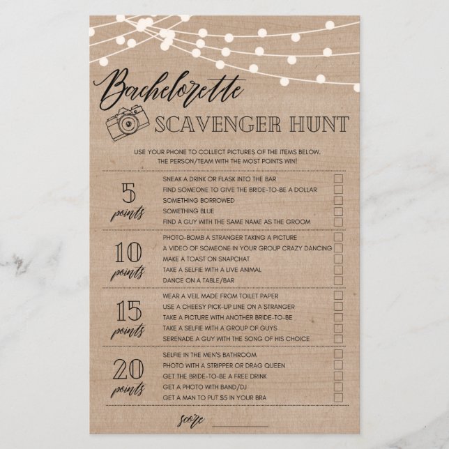 Bachelorette Scavenger Brautparty (Vorderseite)