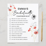 Bachelorette Scavenger Jagd Rote Blume<br><div class="desc">Schönes,  anpassbares Bachelorette Scavenger Hunt Game! Sie können es mit den Herausforderungen Ihres Spiels und dem Namen der Braut personalisieren.</div>