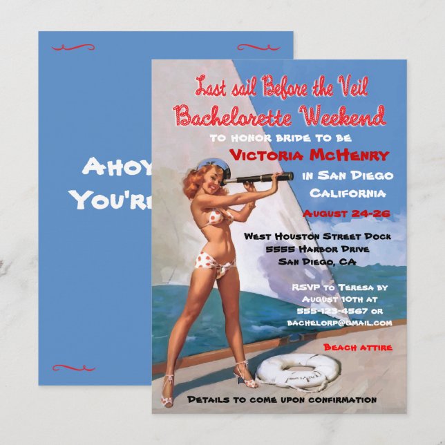 Bachelorette Schönes Wochenende Einladung (Vorne/Hinten)
