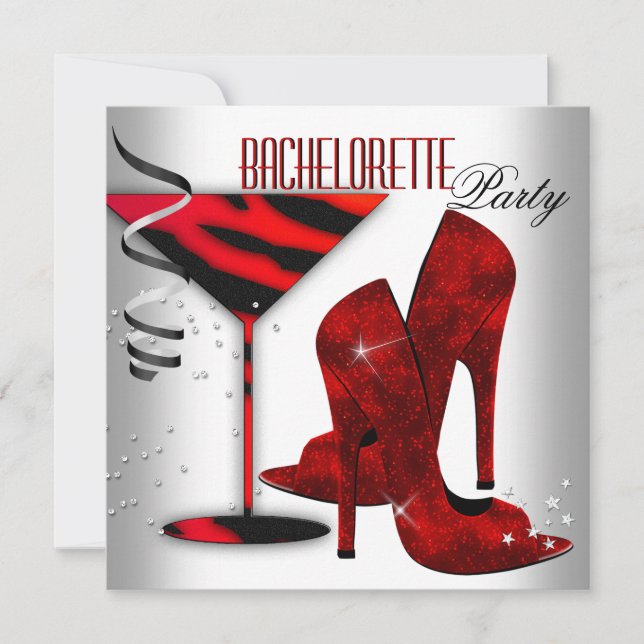 Bachelorette Schuhe mit weißer Roter Ferse Einladung (Vorderseite)
