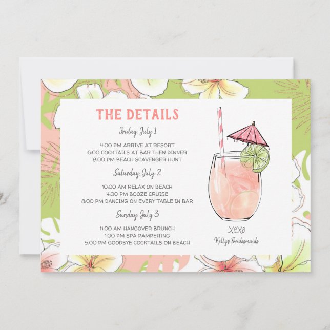 Bachelorette Strand-Wochenenden-Flucht-Einladung Einladung (Rückseite)
