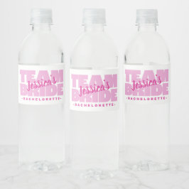 Bachelorette Team Bride Wedding Cool Pink Retro Wasserflaschenetikett