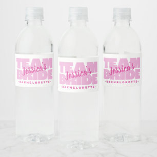 Bachelorette Team Bride Wedding Cool Pink Retro Wasserflaschenetikett