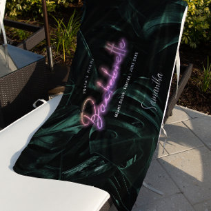 Bachelorette Tropical Palms Neon Monogramm Strandtuch