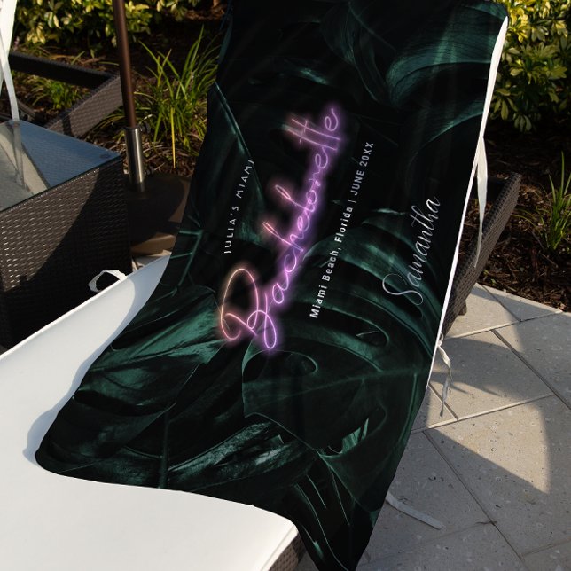 Bachelorette Tropical Palms Neon | Monogramm Strandtuch (Von Creator hochgeladen)