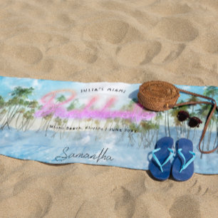 Bachelorette Tropical Palms Neon Monogramm Strandtuch