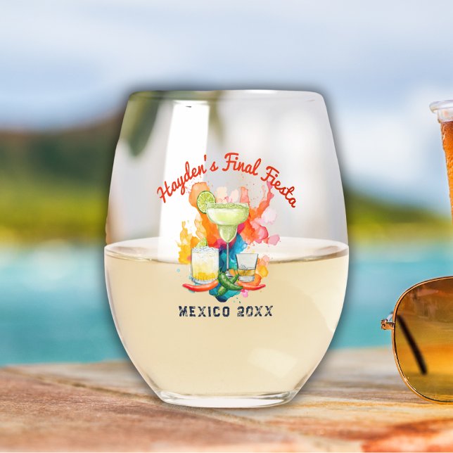 Bachelorette Weekend Final Fiesta Personalisiert Weinglas Ohne Stiel (Von Creator hochgeladen)