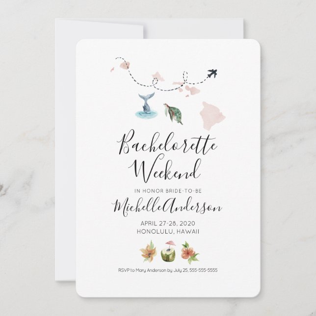 Bachelorette Weekend in Honolulu Hawaii Einladung (Vorderseite)
