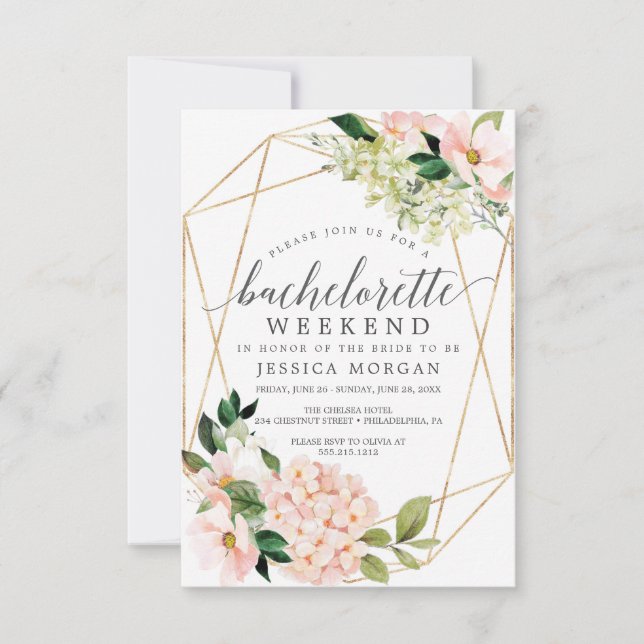 Bachelorette Weekend Itinerary Blush Hydrangea Einladung (Vorderseite)