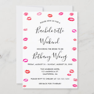 Bachelorette Weekend Itinerary Kiss Lipstick Einladung