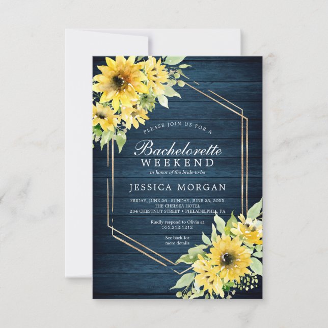Bachelorette Weekend Rustic Sunflower Greenery Inv Einladung (Vorderseite)