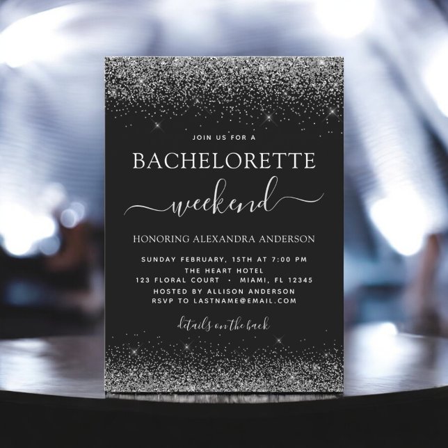 Bachelorette Weekend Silver Modern Glitzer Party Einladung (Von Creator hochgeladen)