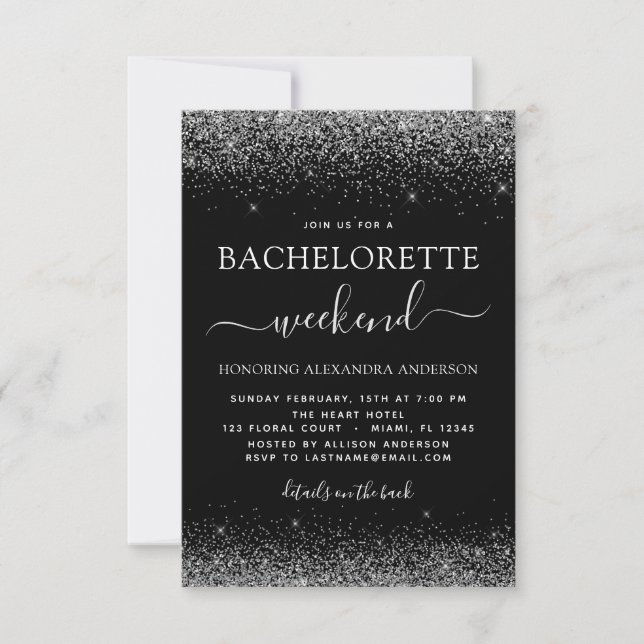 Bachelorette Weekend Silver Modern Glitzer Party Einladung (Vorderseite)