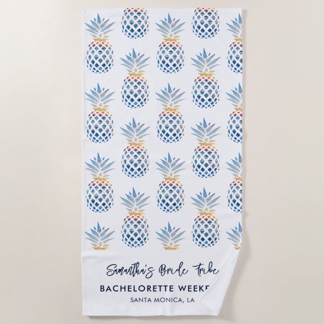 Bachelorette Weekend White Blue Ananas Strandtuch (Vorderseite)