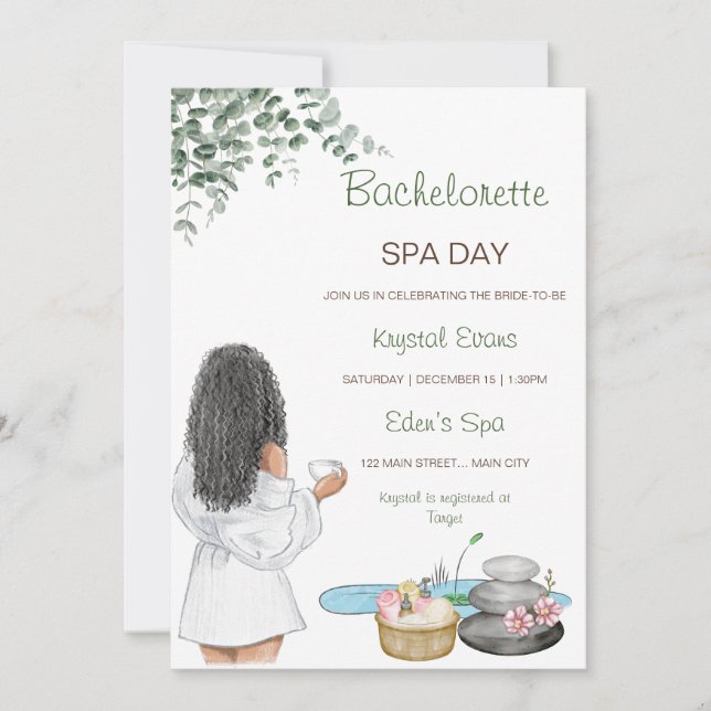 Bachelorette Wellness-Center Day Einladung (Vorderseite)
