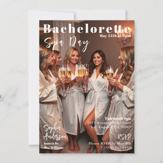 Bachelorette Wellness-Center Day Magazine Cover Einladung (Vorderseite)