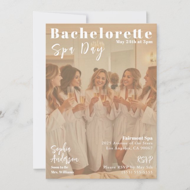 Bachelorette Wellness-Center Day Magazine Cover Einladung (Vorderseite)