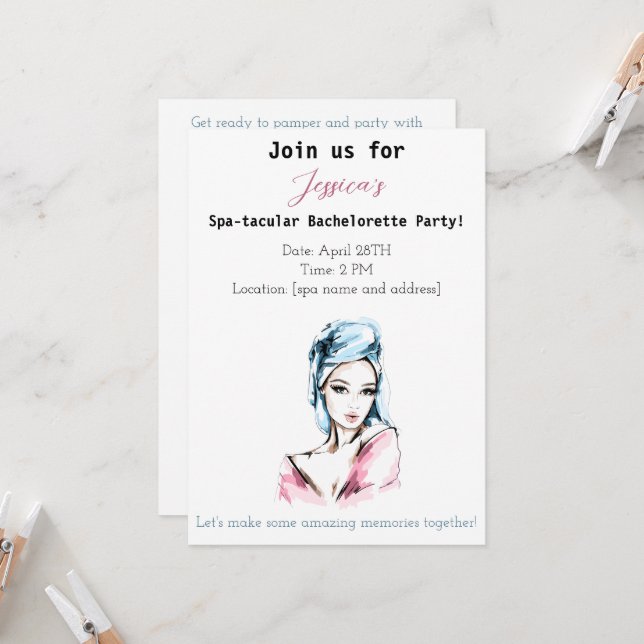 Bachelorette Wellness-Center Party Einladung (Vorderseite/Rückseite Beispiel)