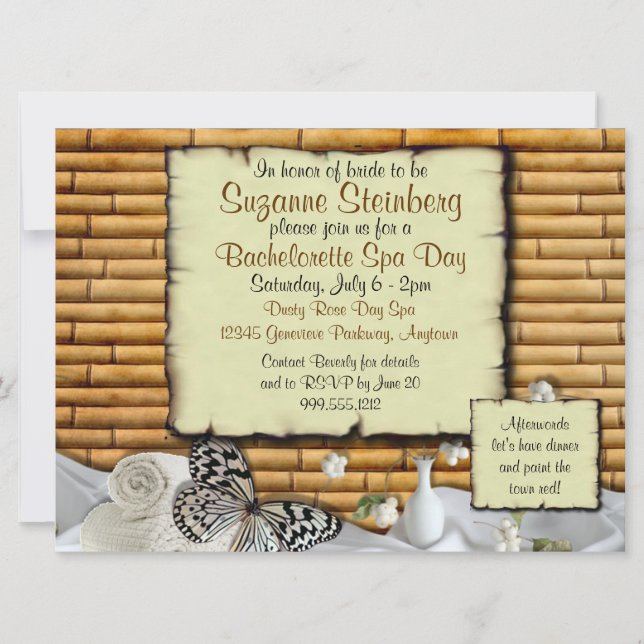 Bachelorette Wellness-Center Tag der individuellen Einladung (Vorderseite)