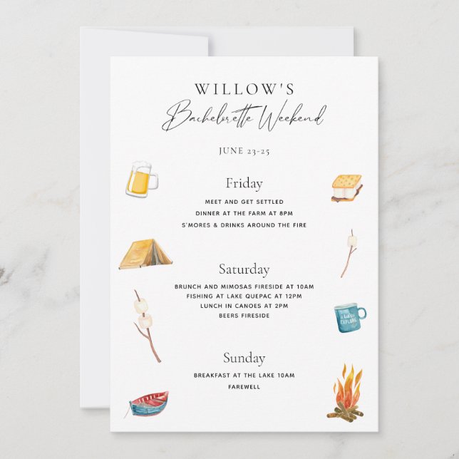 Bachelorette Wochenende im Wald Einladung (Vorderseite)