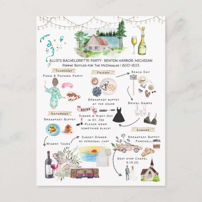 Bachelorette Wochenende | Lake Michigan Einladungspostkarte (Vorderseite)