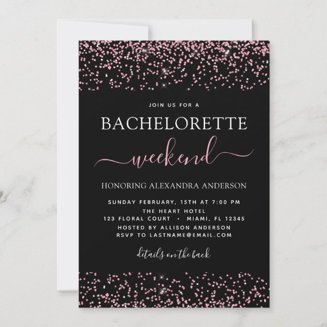 Bachelorette Wochenende Party Rosa Rose Gold Glitz Einladung (Vorderseite)