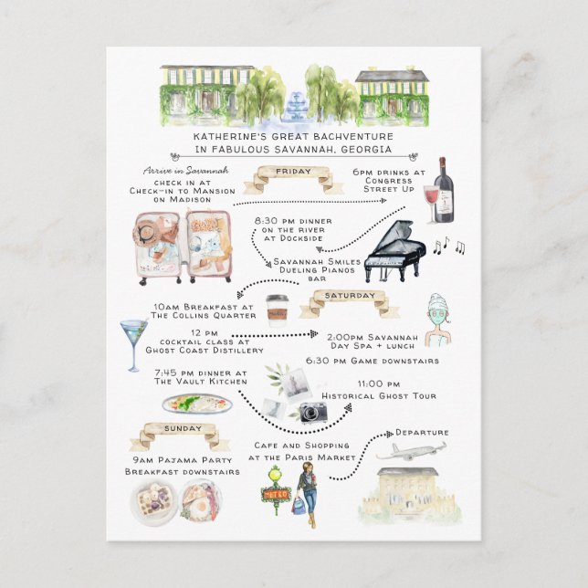 Bachelorette Wochenende | Savannah, Georgien Einladungspostkarte (Vorderseite)