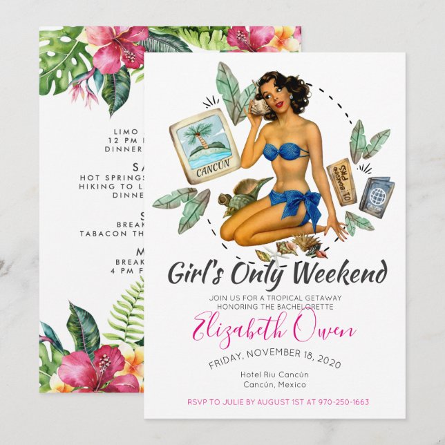 Bachelorette Zielort Bikini Beach Bridal Bash Einladung (Vorne/Hinten)