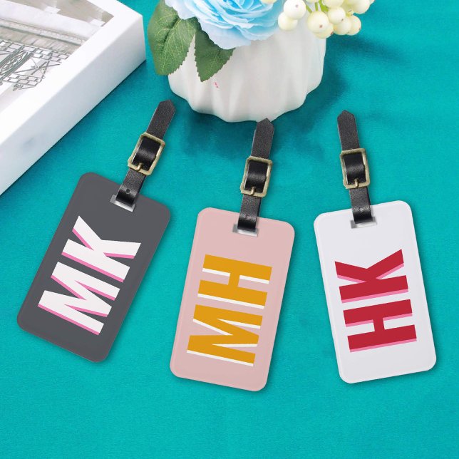 Bachelorettenreise Gelb/Weiß-Schattenmonogramm Gepäckanhänger (Yellow & White Shadow Monogram Bachelorette Travel Luggage Tag)