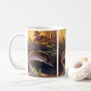 Bachforelle Fisch Angler, Vintage-Angelsport Tasse