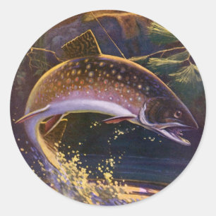 Bachforelle Fisch Angler, Vintage Sportfischen Runder Aufkleber