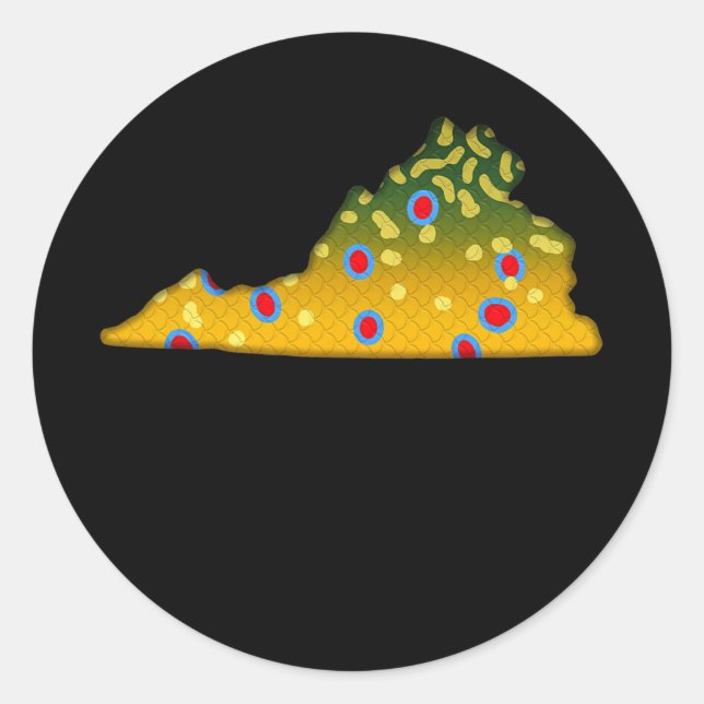 Bachforelle Fisch Virginia Staat Karte Fischerei Runder Aufkleber (Vorderseite)