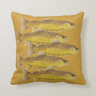 Bachforelle-Kissen auf Goldhintergrund Kissen