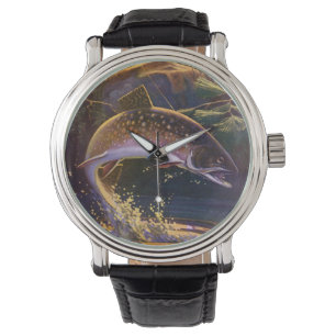 Bachforellenfischer, Vintage-Angelsport Armbanduhr