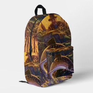 Bachforellenfischer, Vintage-Angelsport Bedruckter Rucksack